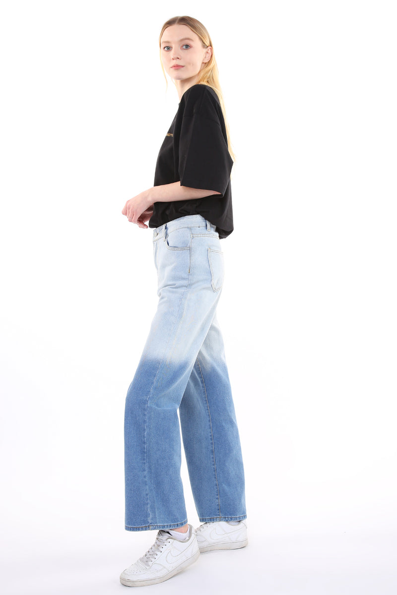 Wide Denim Pants With Color Gradation | Shop Beulah Style