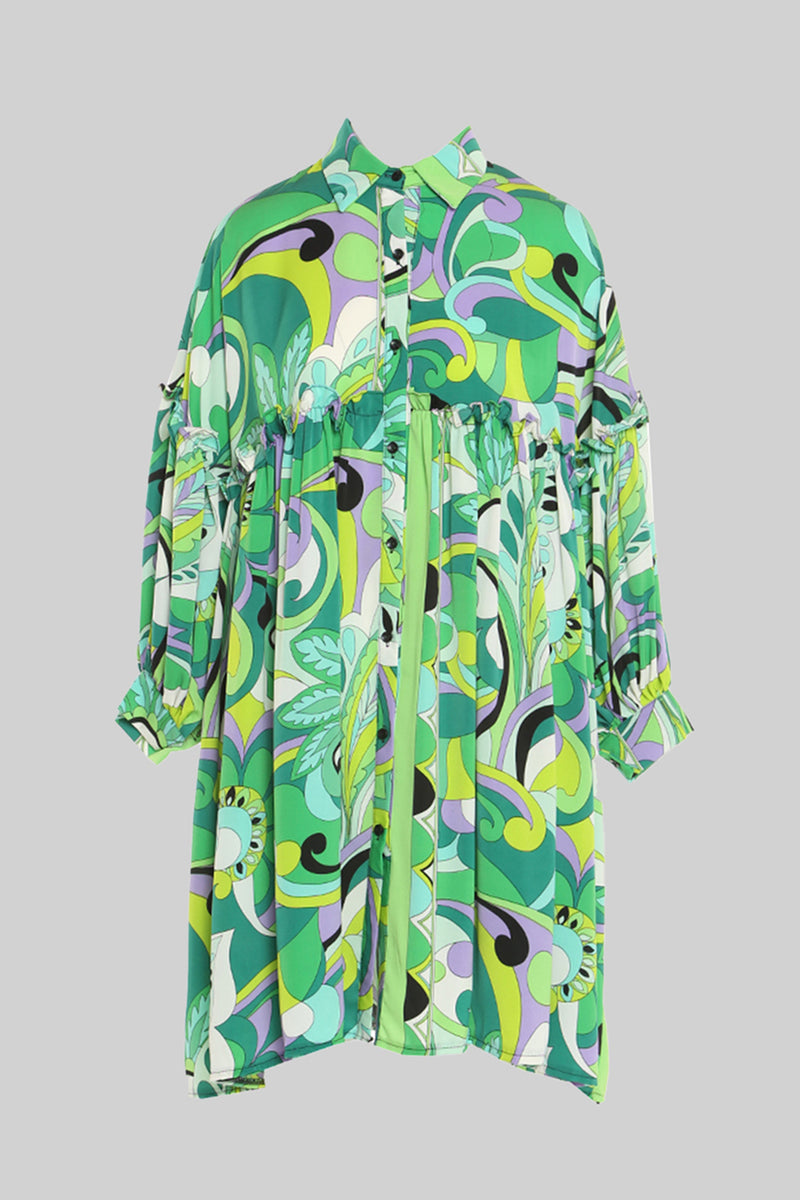 Frill detail Print shirt dress - Shop Beulah Style