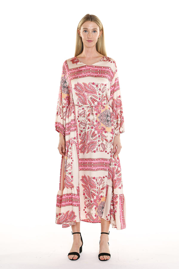 Printed Satin Long Dress
