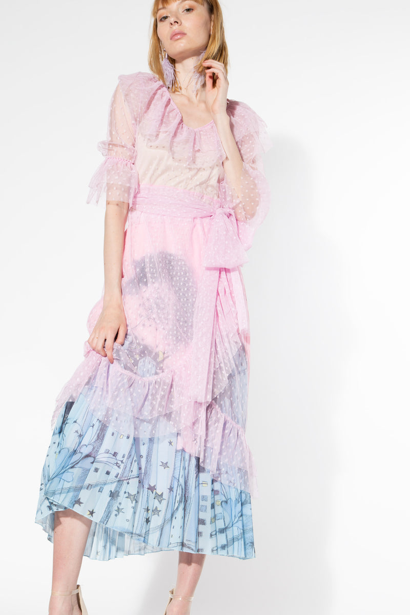 A Sheer Mesh Overlay Midi Length Dress - Shop Beulah Style