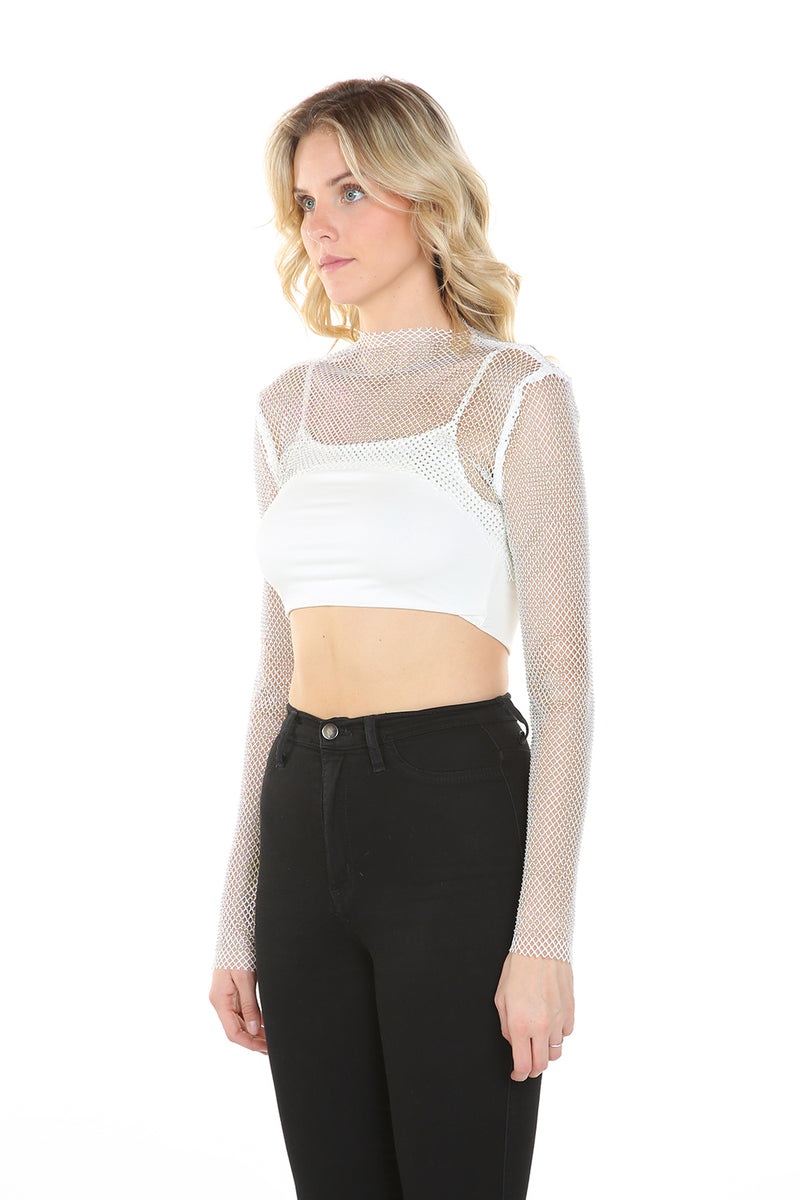 Fishnet Crop top with Rhinestones - Shop Beulah Style
