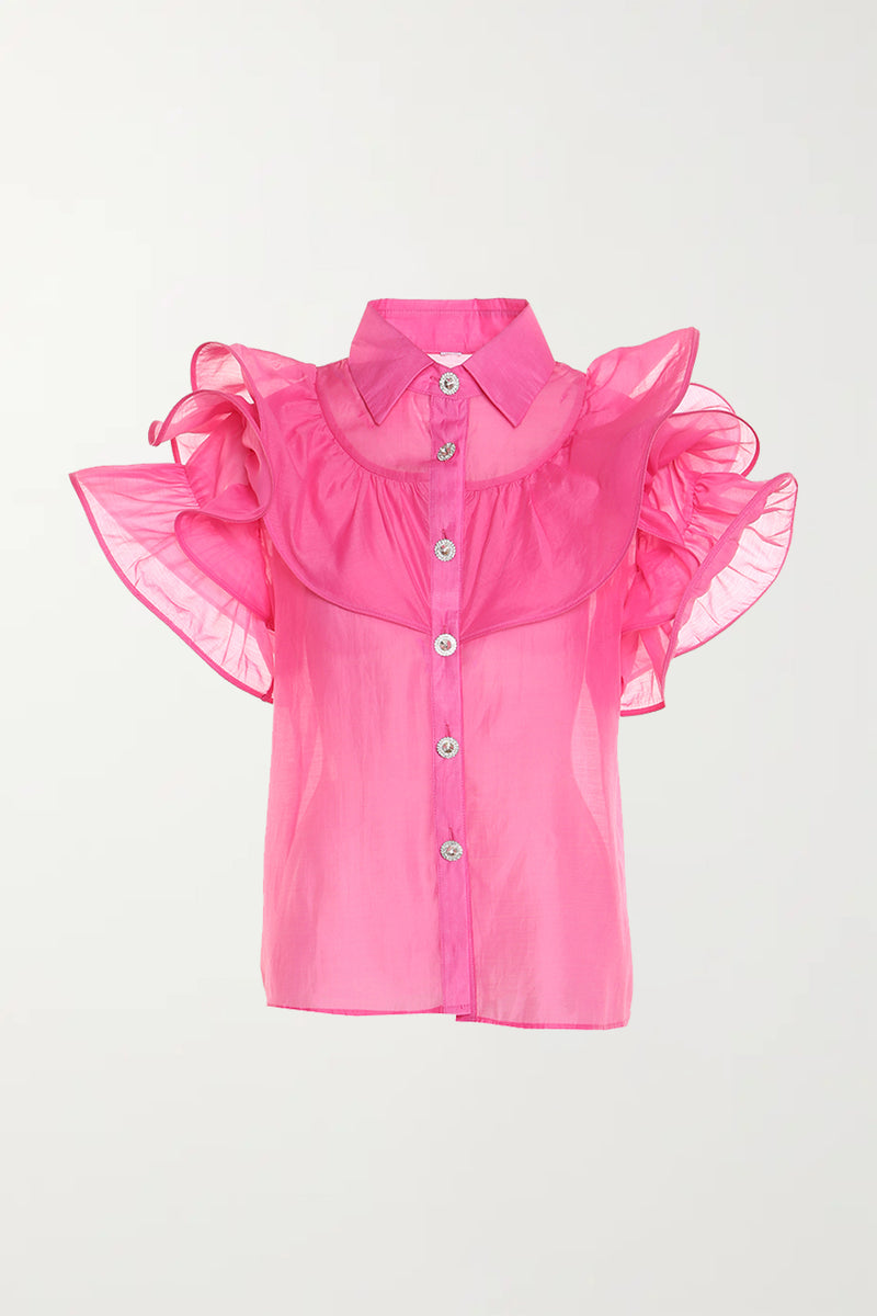 Mesh Shirt With Ruffle Sleeve - Shop Beulah Style