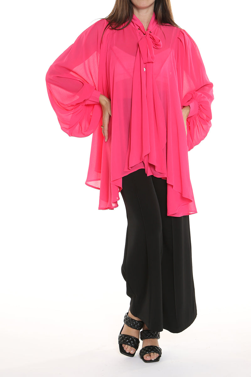 Bow high neck relaxed fit  blouse - Shop Beulah Style