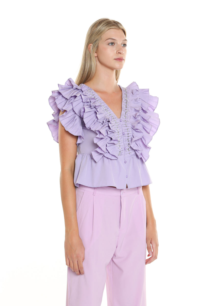 Beaded Neck Ruffle Top - Shop Beulah Style