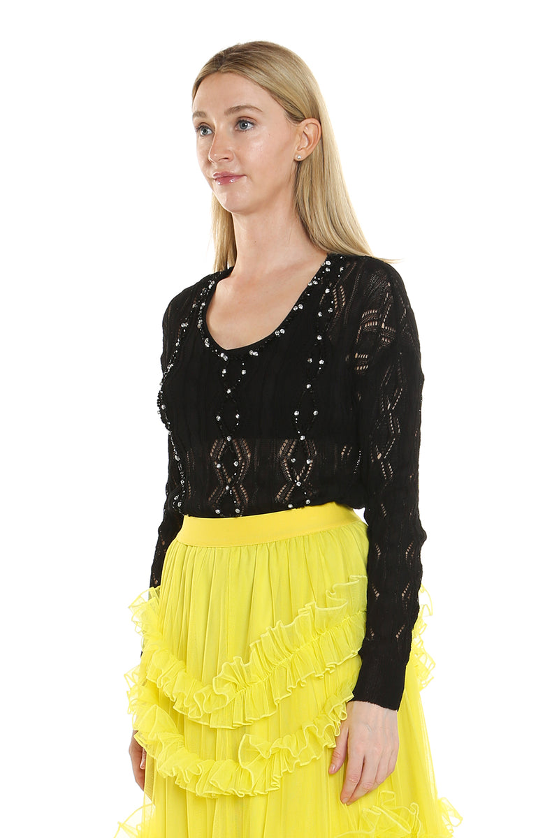 Silk Blended All-over Lace knit with Embellishment Detail - Shop Beulah Style