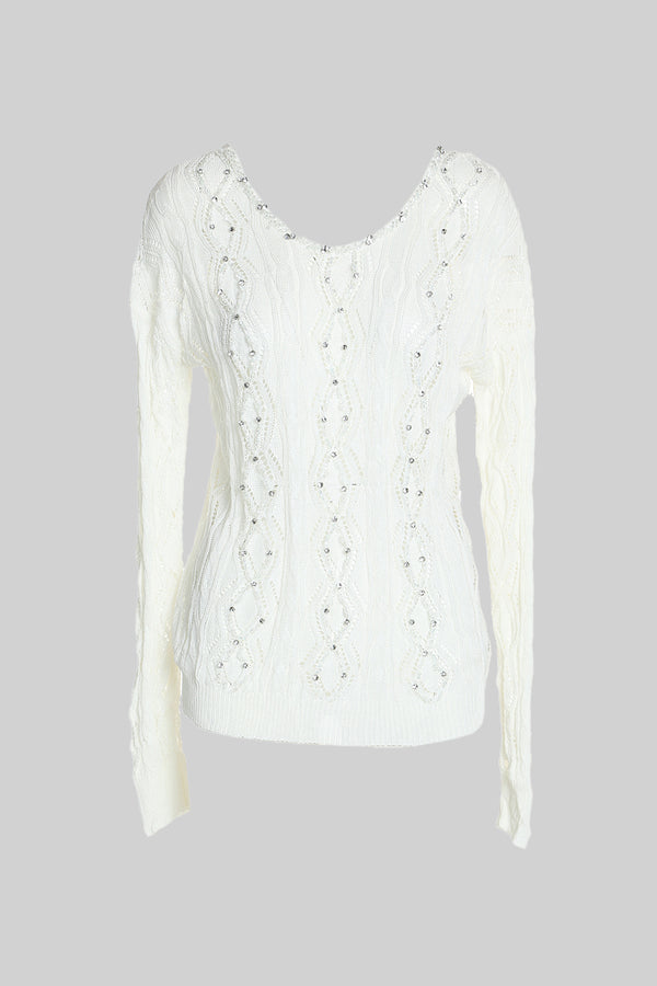 Silk Blended All-over Lace knit with Embellishment Detail - Shop Beulah Style