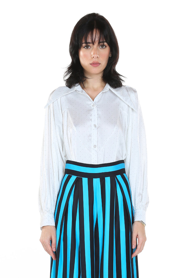 Micro Rhinestones Long collar Shirt - Shop Beulah Style
