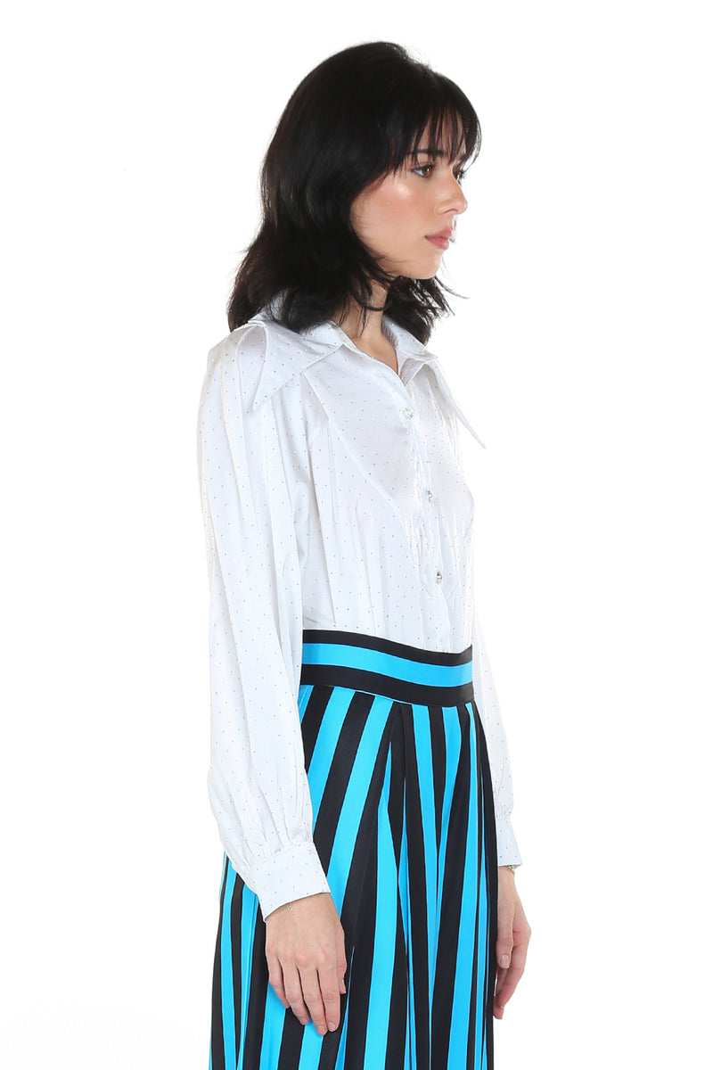 Micro Rhinestones Long collar Shirt - Shop Beulah Style
