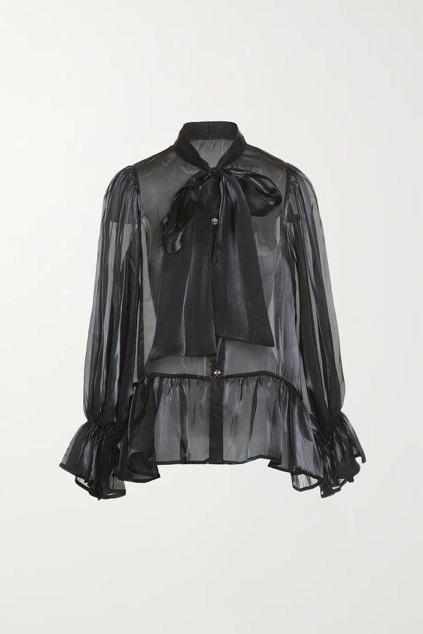 Hi-Neck Bow Tie Elegant Blouse - Shop Beulah Style