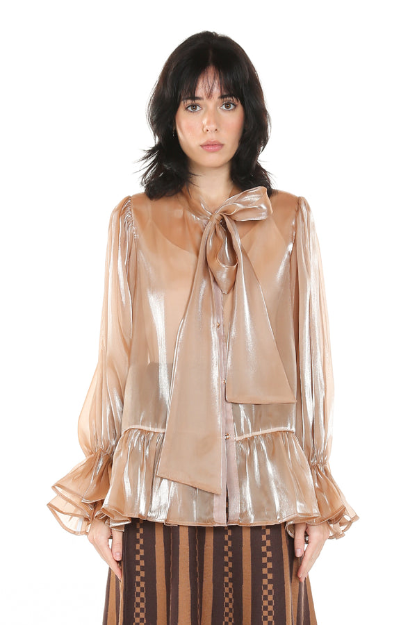 Hi-Neck Bow Tie Elegant Blouse - Shop Beulah Style