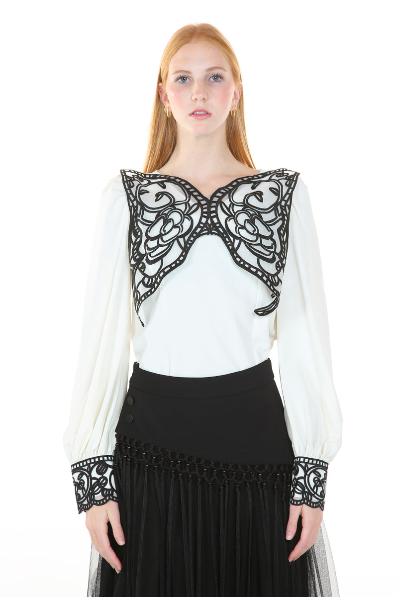 Butterfly Embroidery Applique Blouse - Shop Beulah Style