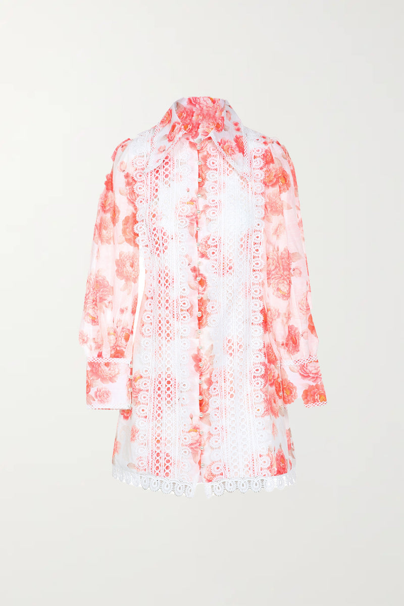 Floral Lace Trim Long Sleeve Dress - Shop Beulah Style