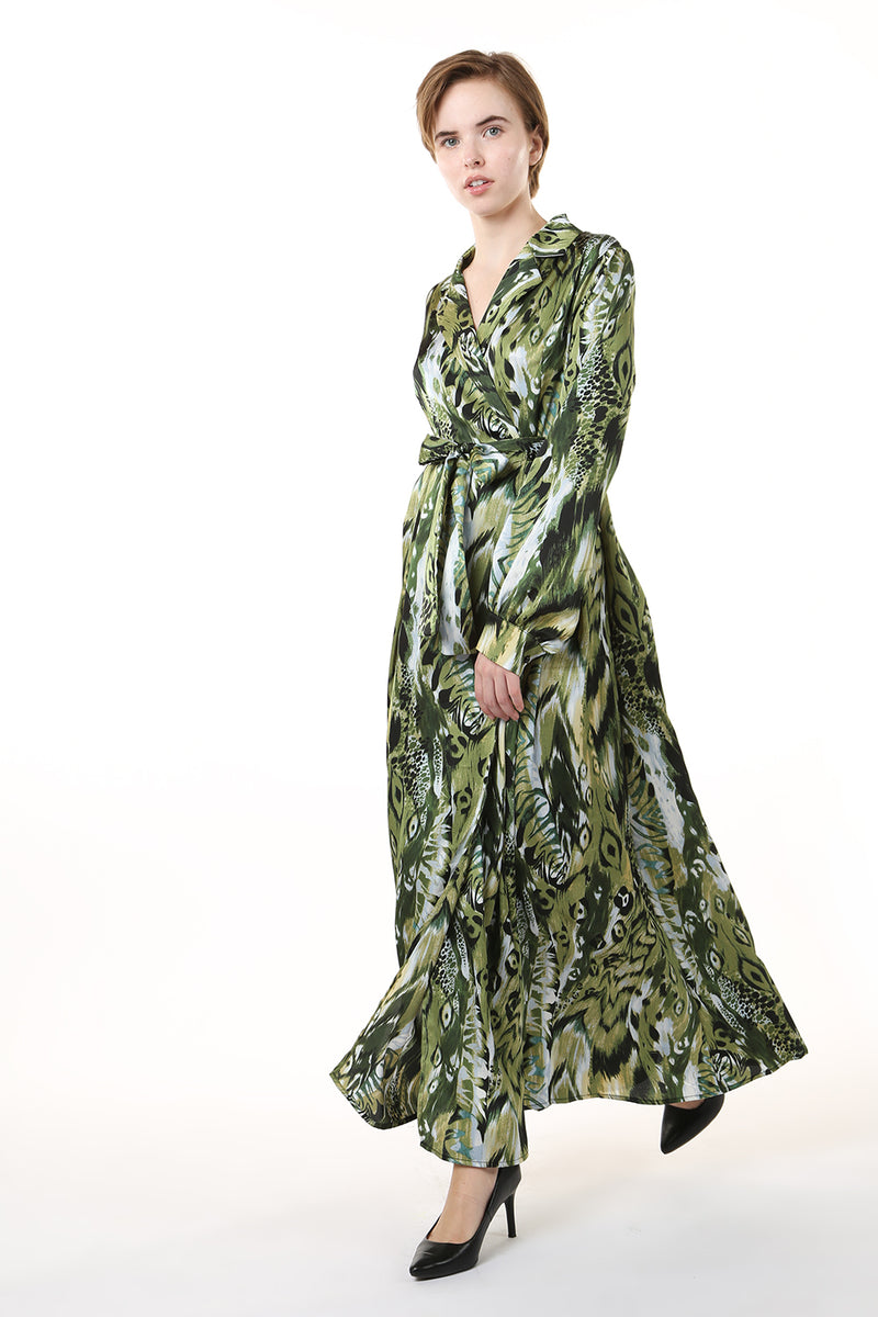 Lapel Print Wrap Dress - Shop Beulah Style