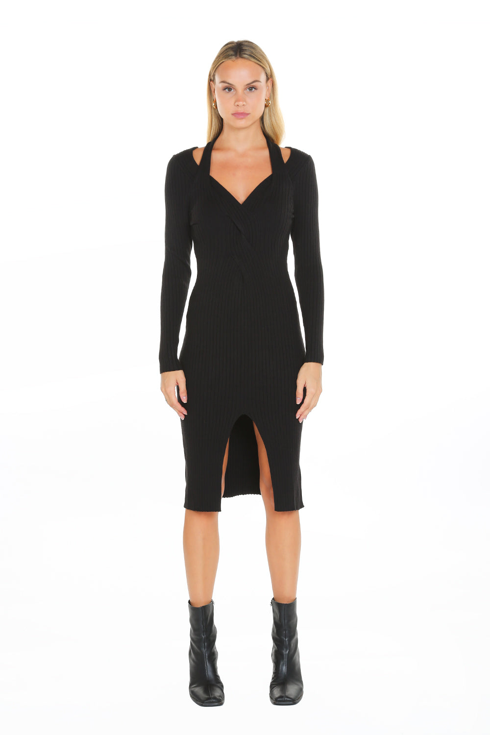 Cashmere blended Halter neck & Semi off shoulder Midi Dress | Shop ...