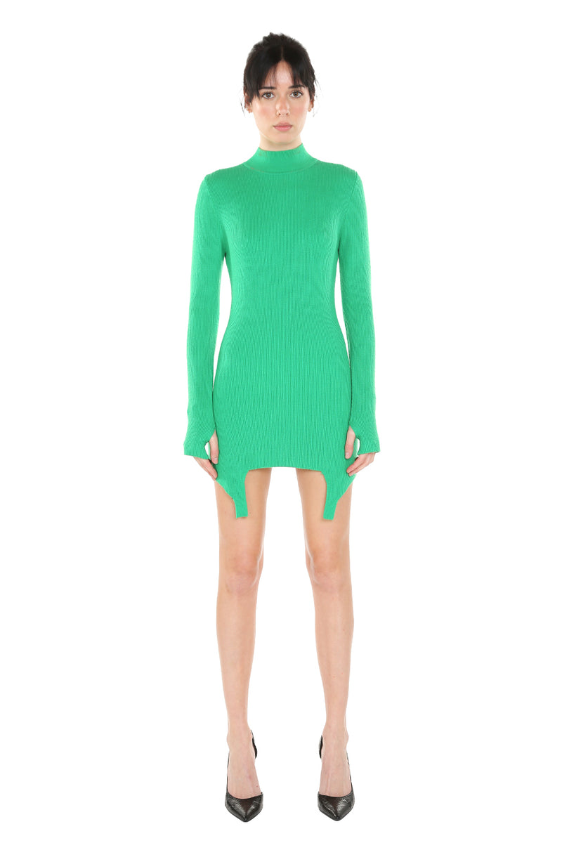 Mock Neck Knitted Mini Dress  With  Square Cut Hem - Shop Beulah Style