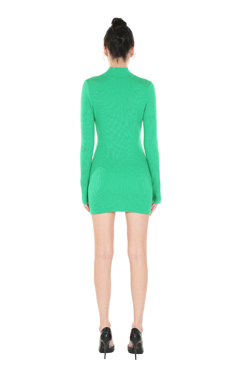 Mock Neck Knitted Mini Dress  With  Square Cut Hem - Shop Beulah Style
