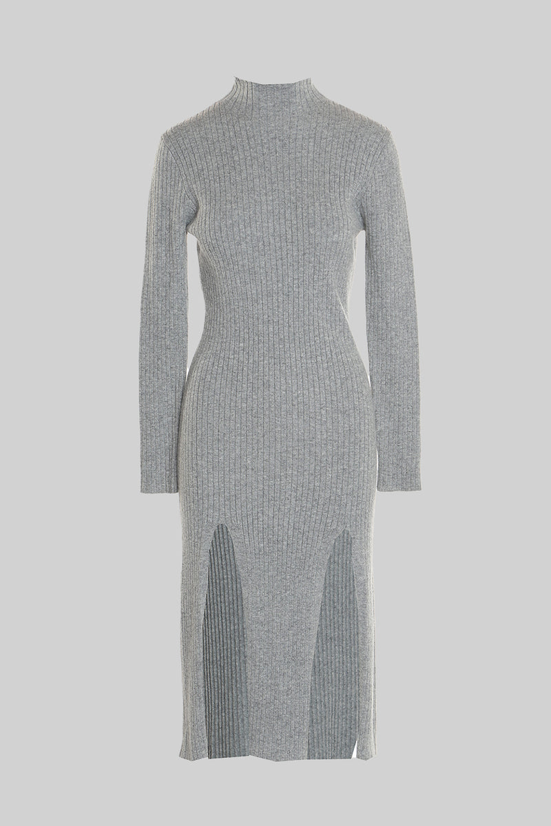 Turtle Neck Knitted Long Dress With Double Slit