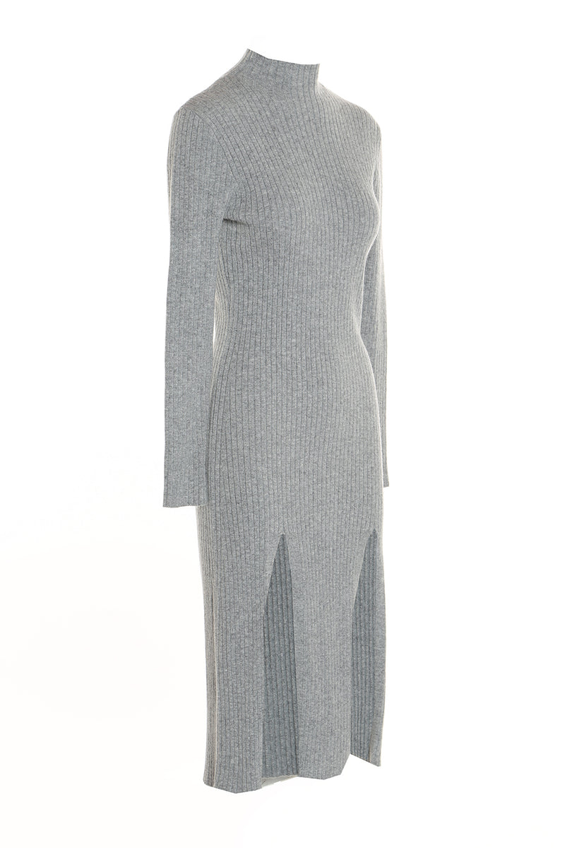 Turtle Neck Knitted Long Dress With Double Slit - Shop Beulah Style