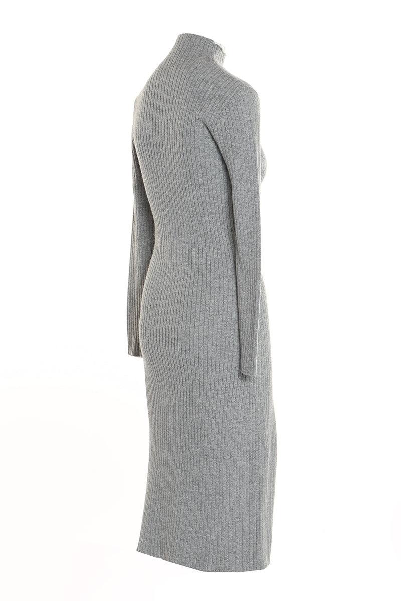 Turtle Neck Knitted Long Dress With Double Slit - Shop Beulah Style