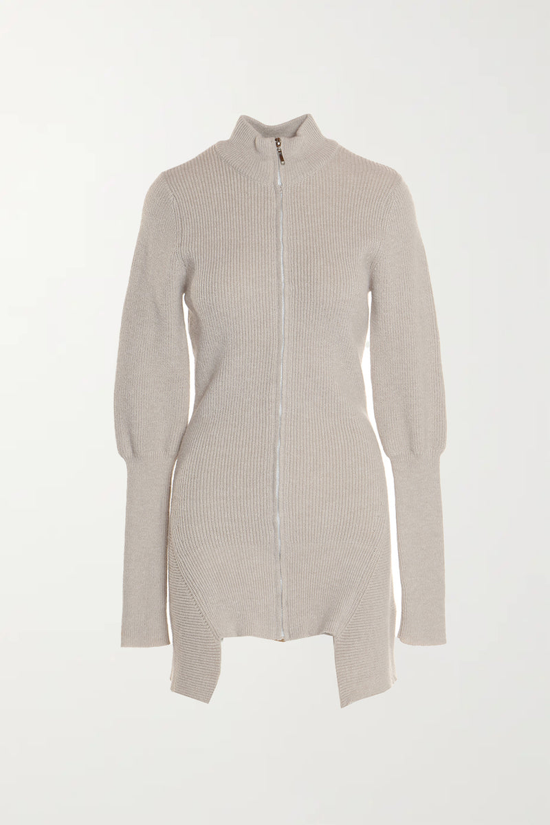Knitted Zip-Up Mini Dress With Square Cut Hem - Shop Beulah Style