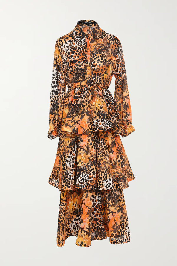 Leopard Printed Shirt Dress With Tier Maxi Skirt - Shop Beulah Style