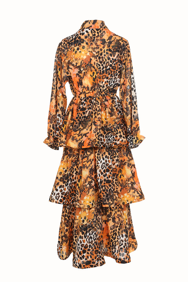Leopard Printed Shirt Dress With Tier Maxi Skirt - Shop Beulah Style