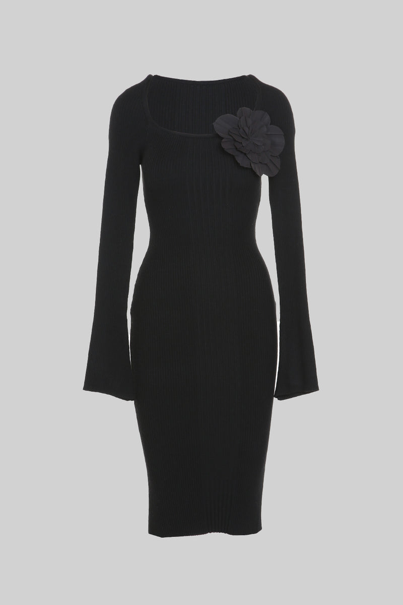 Flower Pinned Ribbed Midi Dress - Shop Beulah Style