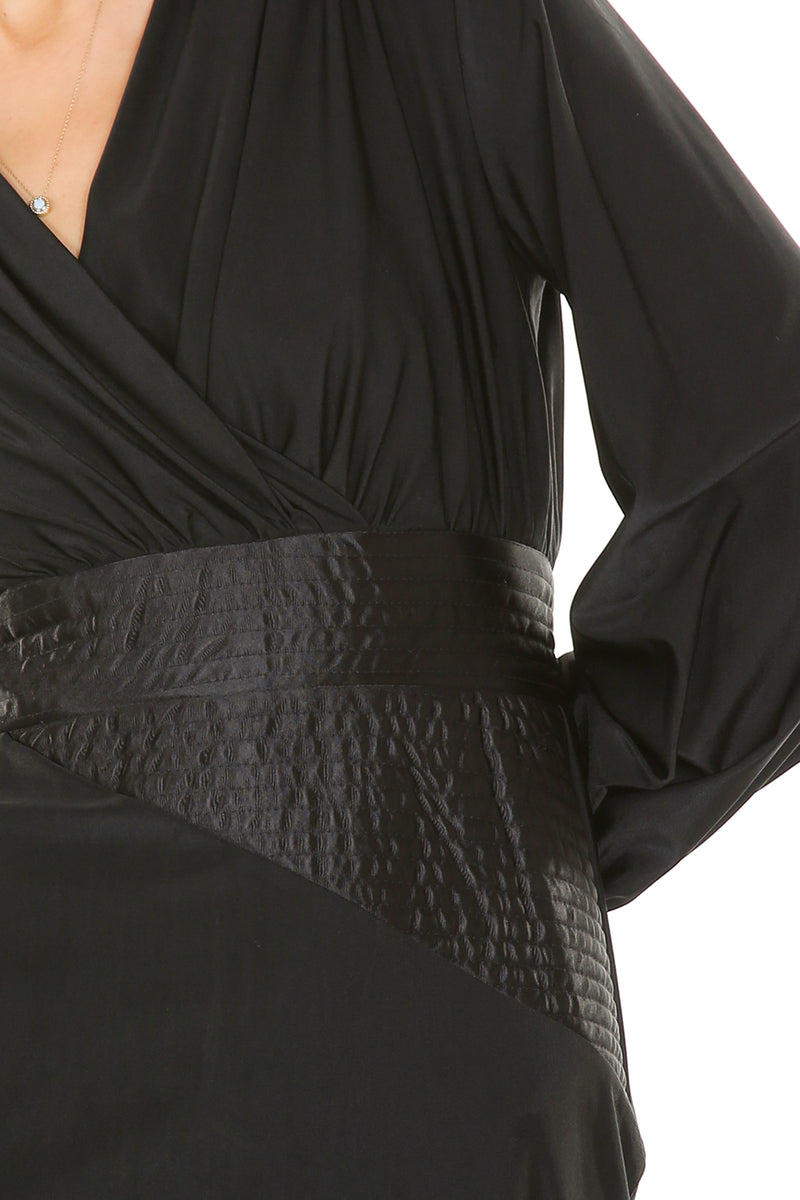 Asymmetrical Satin Detail Surplice V-Neck Midi Dress - Shop Beulah Style