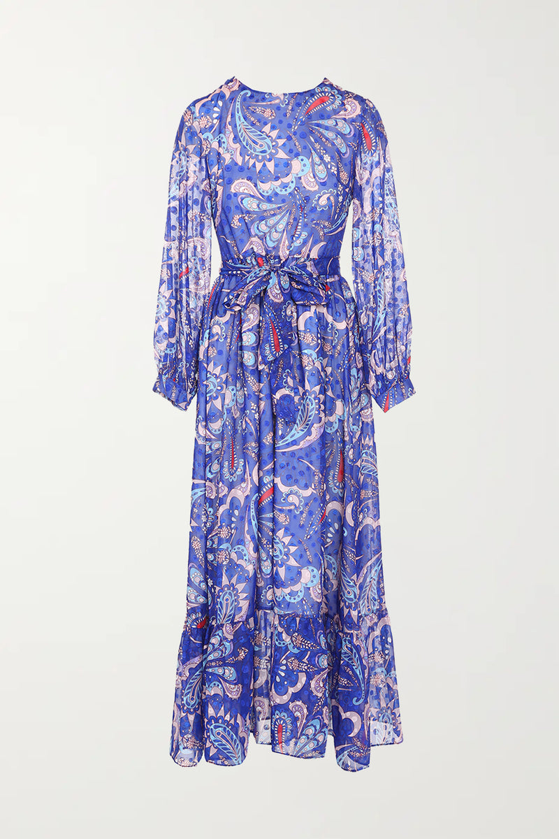 PAISLEY PRINTED WITH BURN OUT POLKA DOT MAXI DRESS - Shop Beulah Style