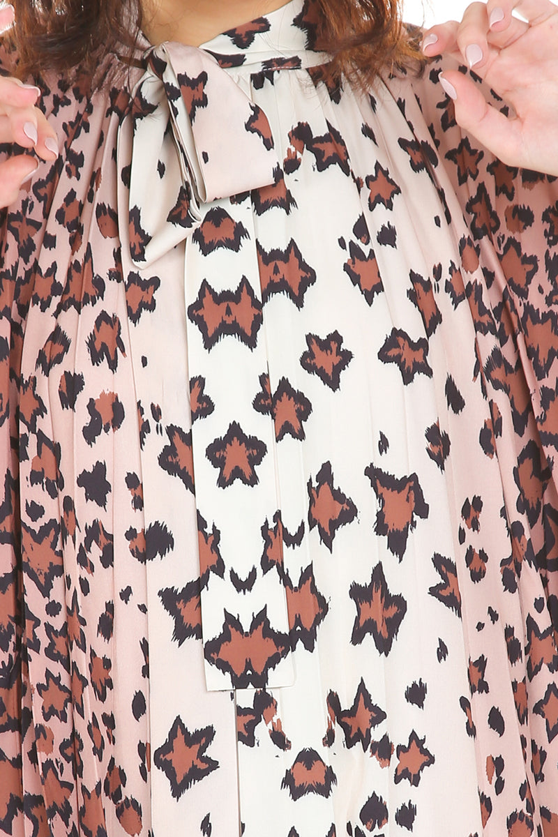 Leopard Print Tie Around Neck Balloon Sleeve Top - Shop Beulah Style
