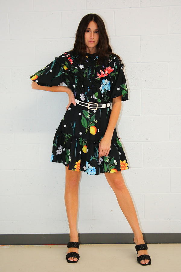 Floral printed ruffle detail dress with Belt - Shop Beulah Style