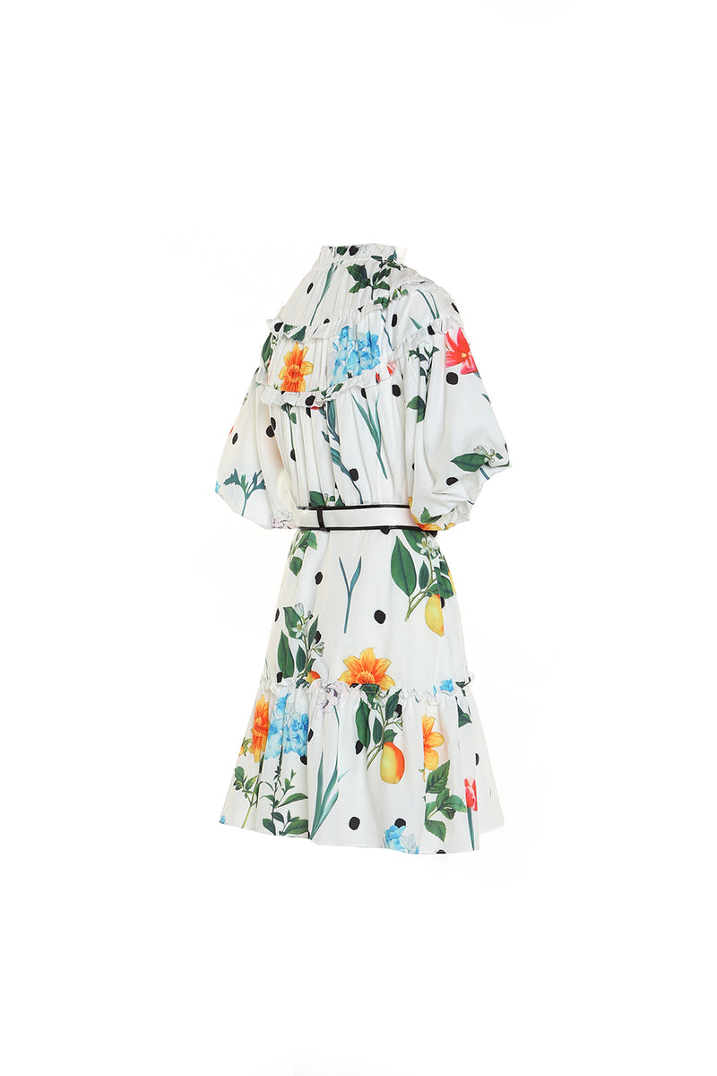 Floral printed ruffle detail dress with Belt - Shop Beulah Style