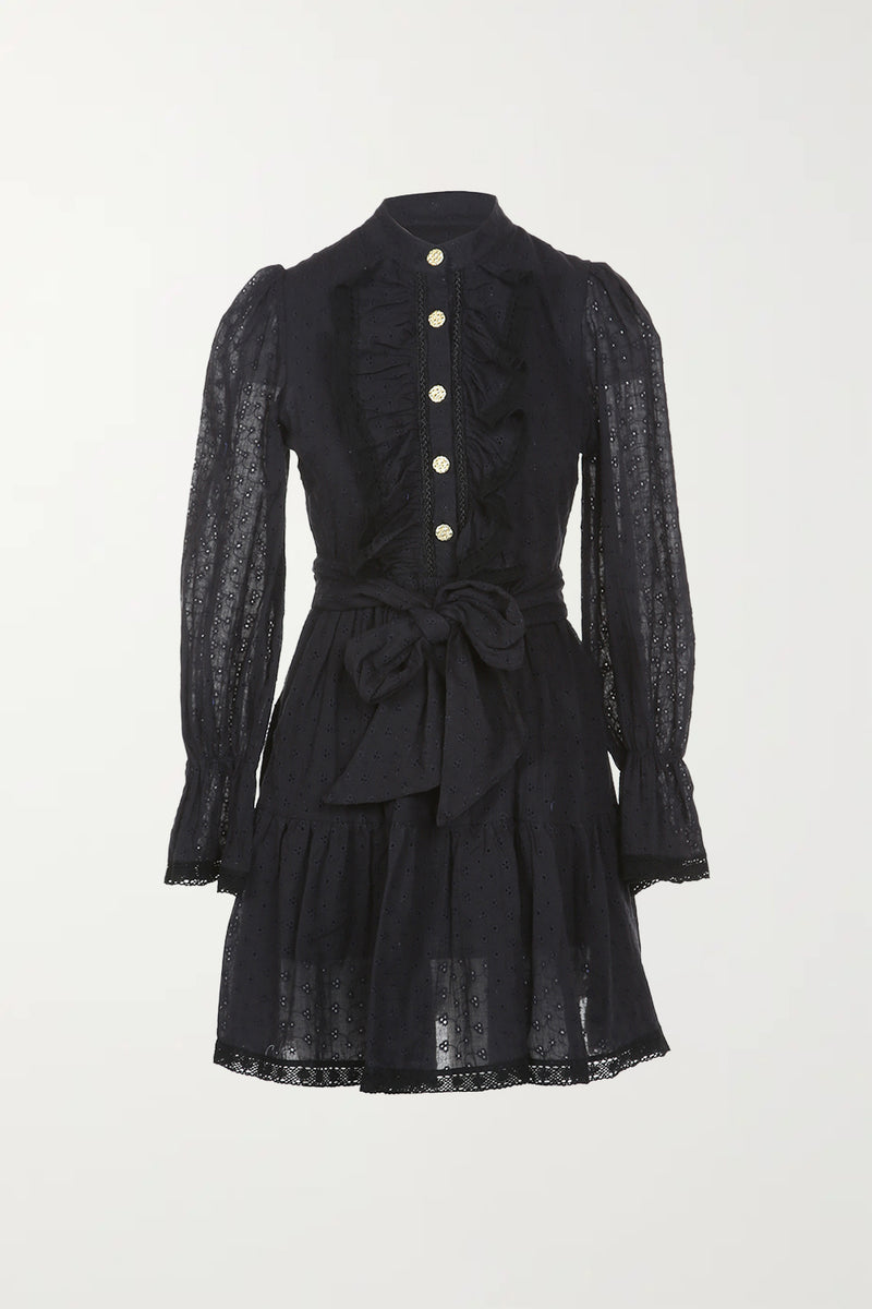 BLACK EYELET LONG SLEEVE DRESS - Shop Beulah Style