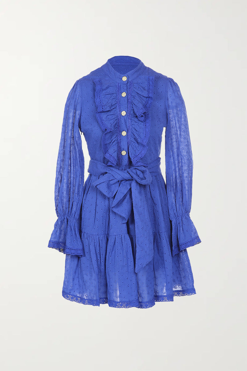 BLUE EYELET LONG SLEEVE DRESS - Shop Beulah Style