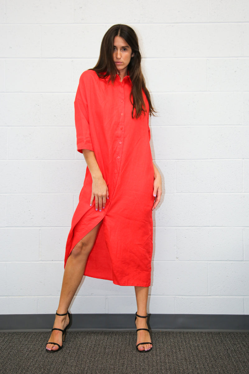 Linen Shirt Dress With Pockets - Shop Beulah Style
