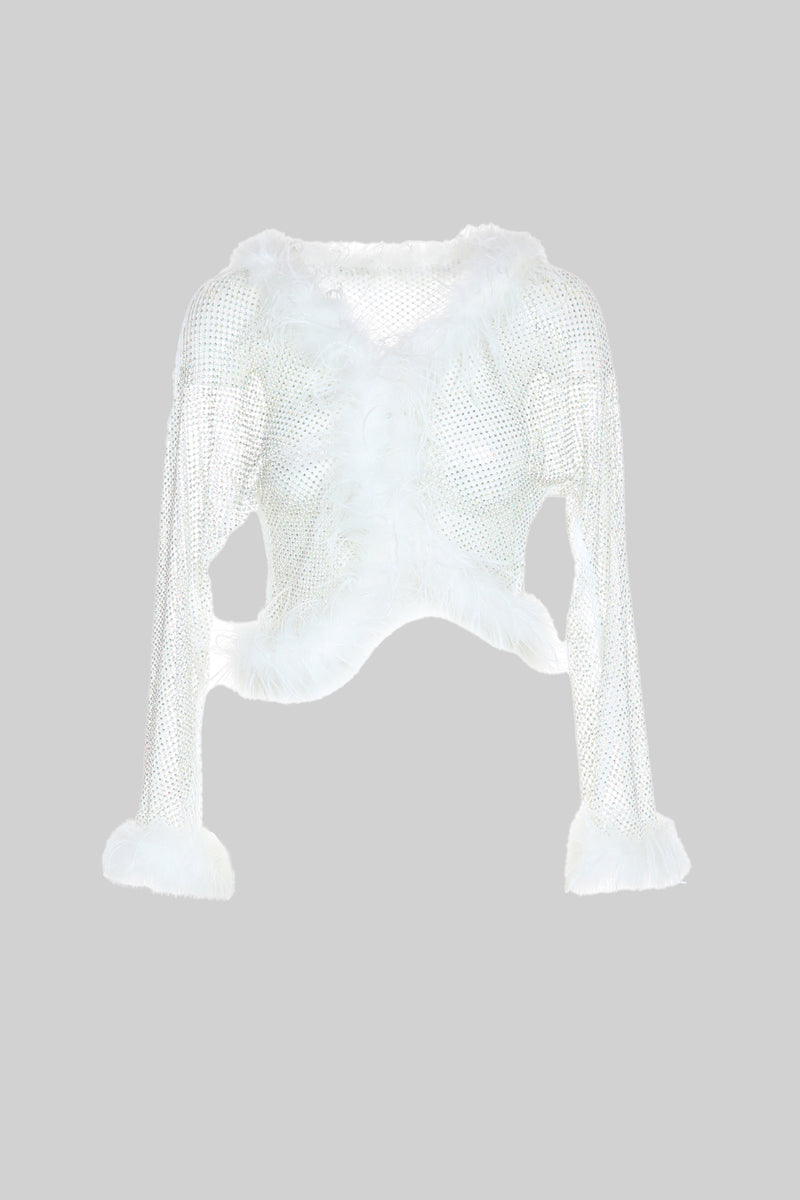 Copy of Crystal Rhinestones Fishnet Cardigan with fur lining