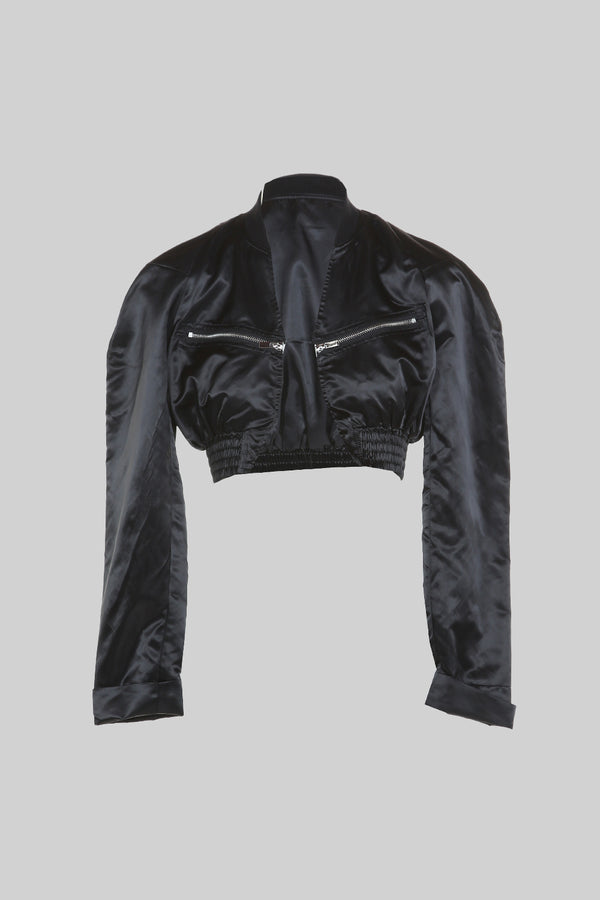 Horizontal Zipper Detail Cropped Bomber Jacket - Shop Beulah Style