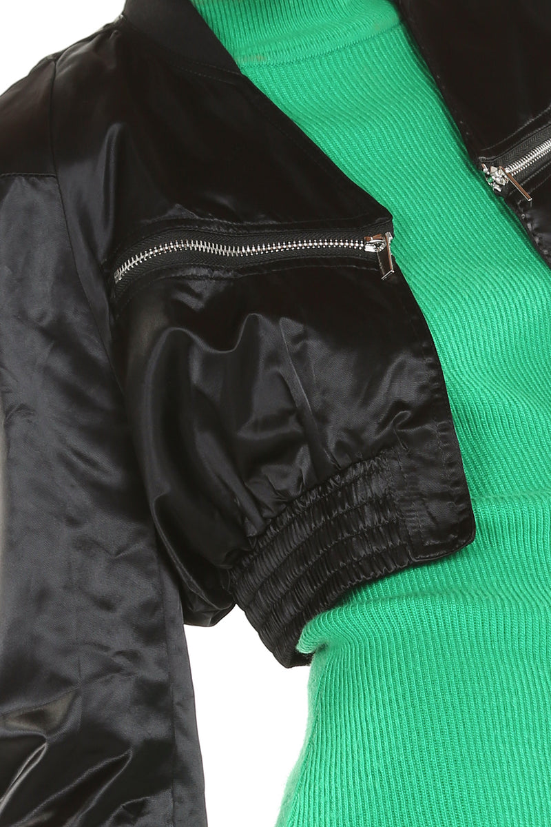 Horizontal Zipper Detail Cropped Bomber Jacket - Shop Beulah Style