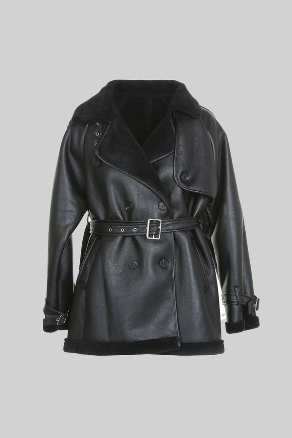 Faux Shearling Double Breasted Short Coat