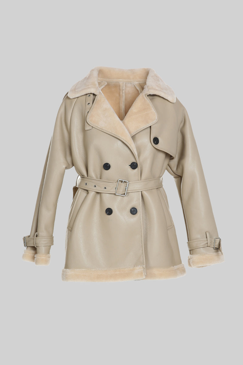 Faux Shearling Double Breasted Short Coat - Shop Beulah Style