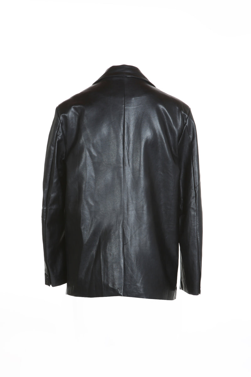 Faux Leather Two Button Jacket - Shop Beulah Style