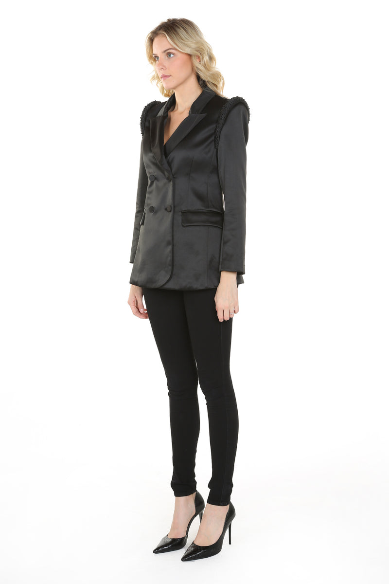 Shoulder Embellishment  Satin Blazer - Shop Beulah Style