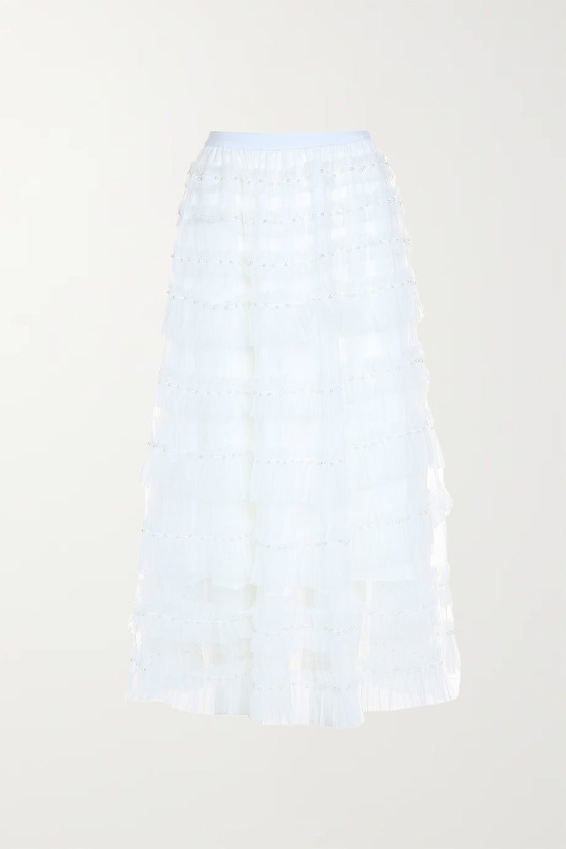Beads & Ruffled Trim Mesh Tiered Dress - Shop Beulah Style