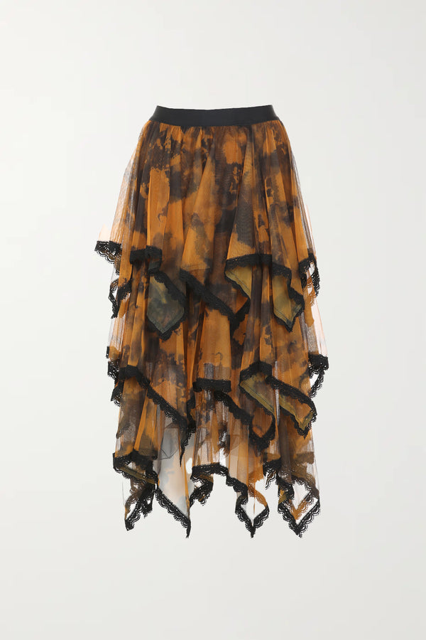 Lace Trimmed Mesh Layered Midi Skirt - Shop Beulah Style