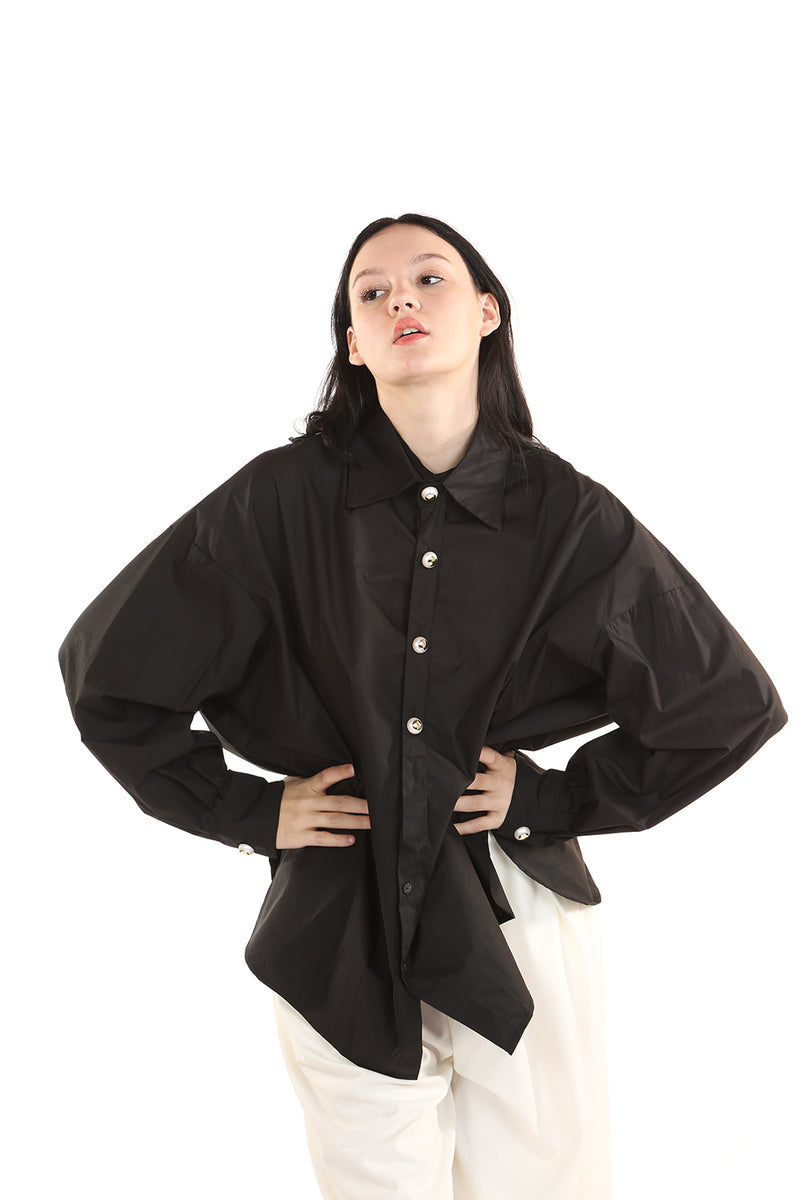 Wide Collar Shirt with Accent Buttons - Shop Beulah Style