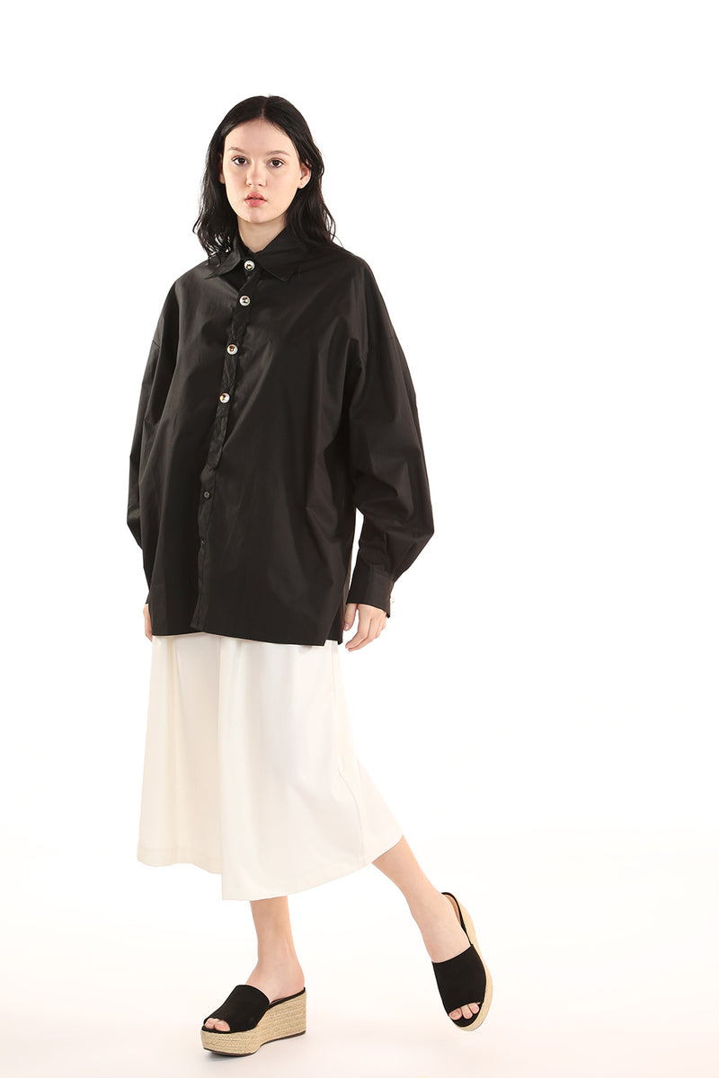 Wide Collar Shirt with Accent Buttons - Shop Beulah Style