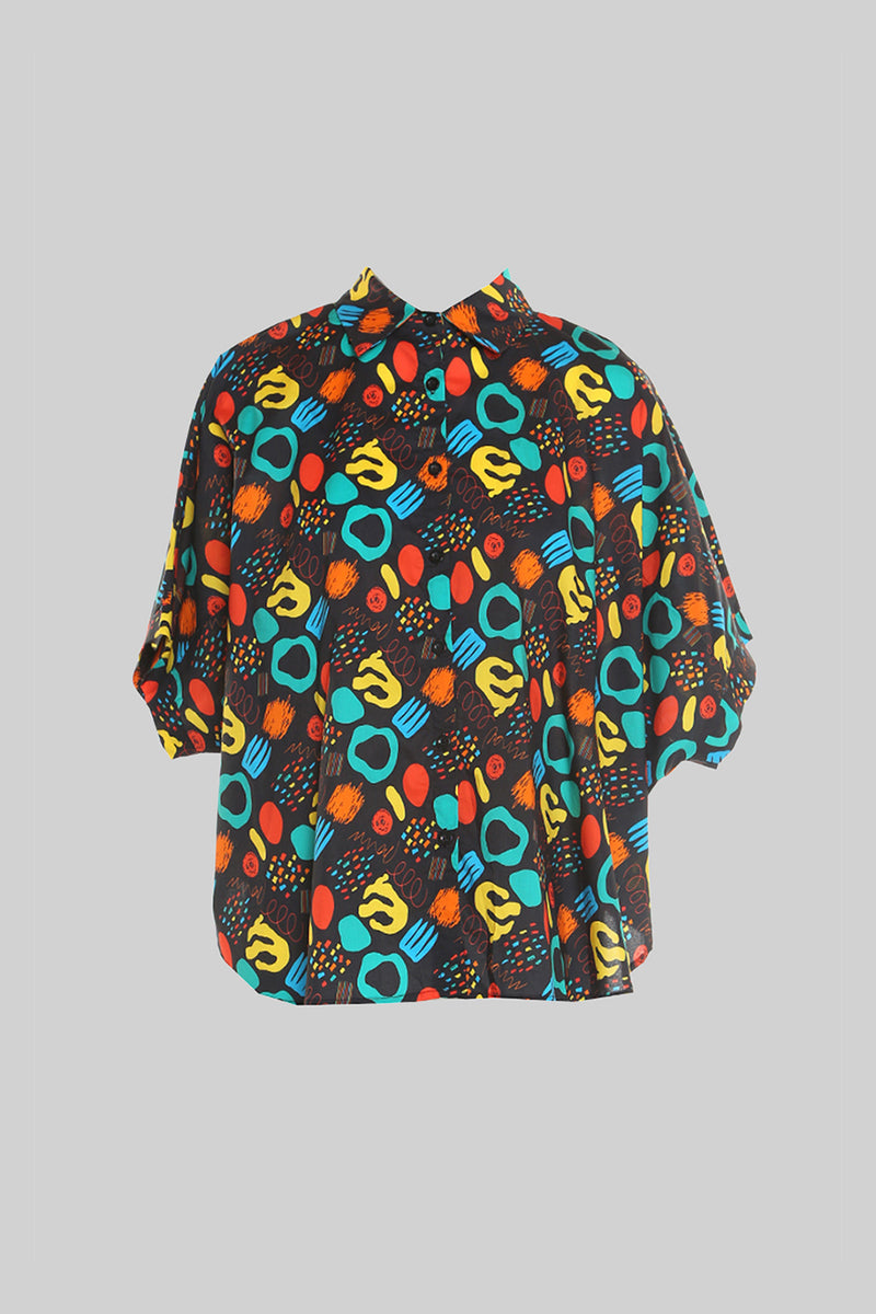 Kitsch Print Multi Color Short Sleeve Shirt - Shop Beulah Style