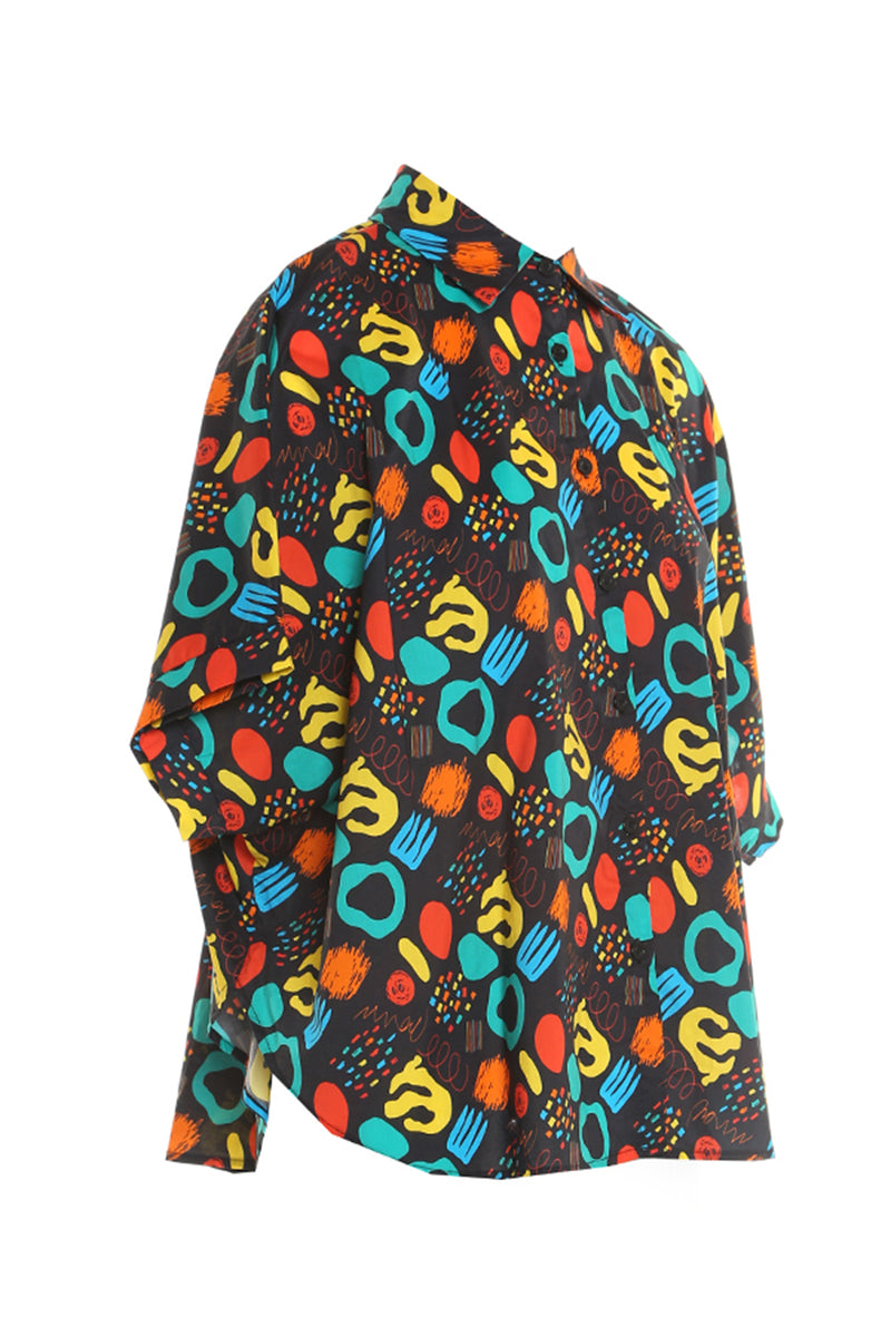 Kitsch Print Multi Color Short Sleeve Shirt - Shop Beulah Style