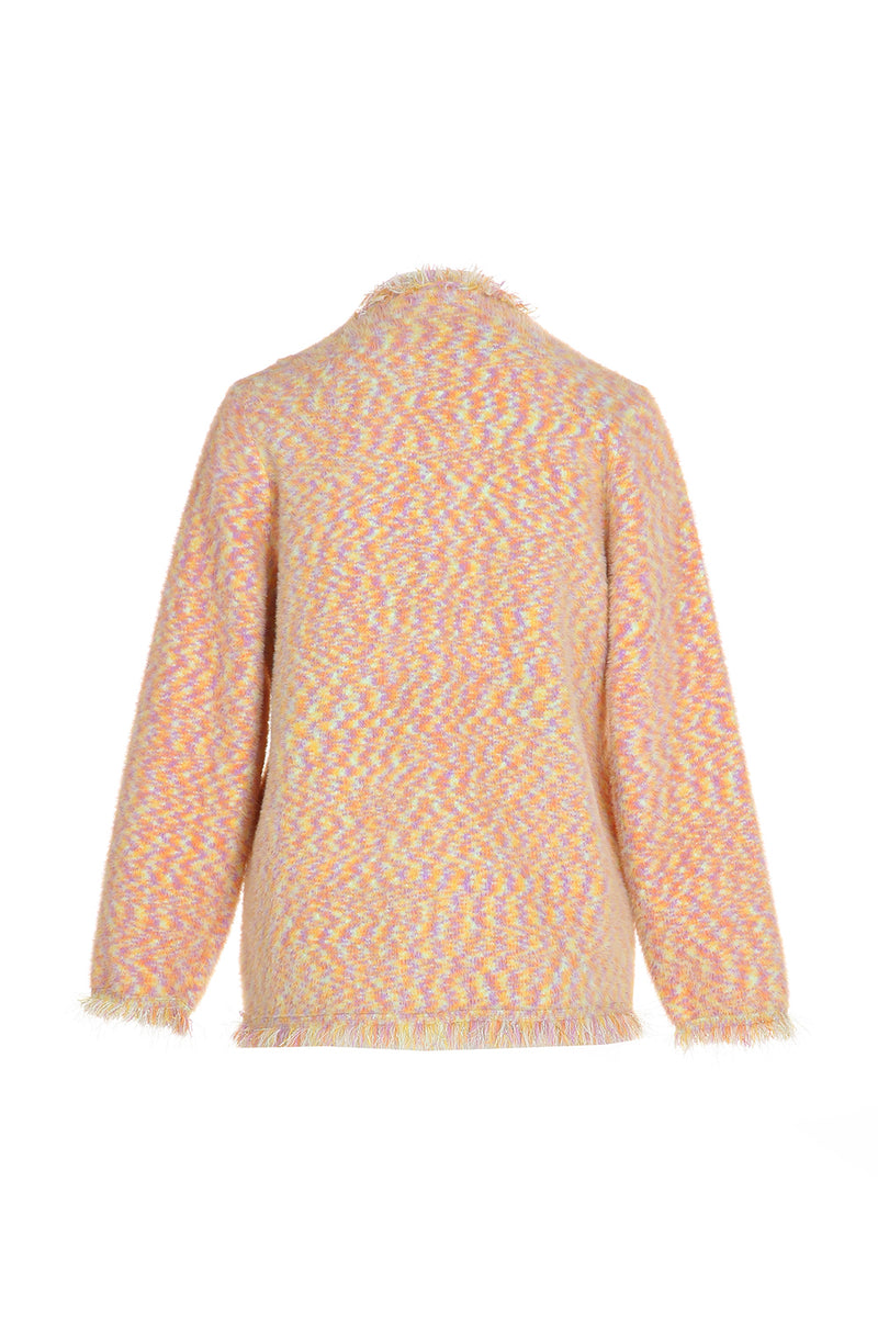 Brushed Multi Color Knit Jacket With Fringe - Shop Beulah Style