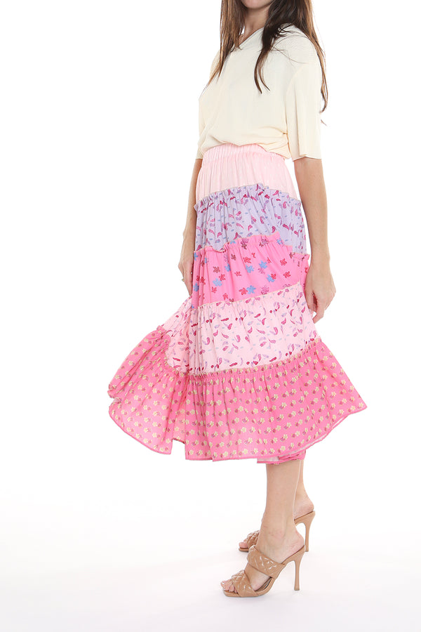 Multi Print & Color Tiered Skirt